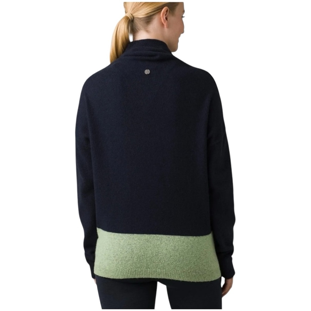 Prana Navy Cowlneck Sweater with Green, Orange, Brown Geometric Pattern - Picture 9 of 10